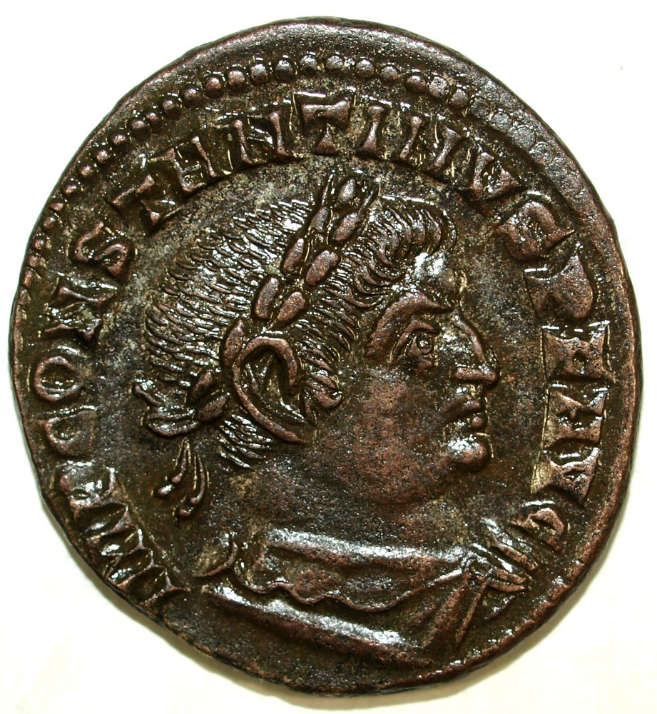 Constantine the Great AE Follis VF+ S-F PLG Lugdunum Lyon Mint Sol Invictus Coin