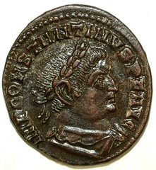 Constantine the Great AE Follis VF+ S-F PLG Lugdunum Lyon Mint Sol Invictus Coin