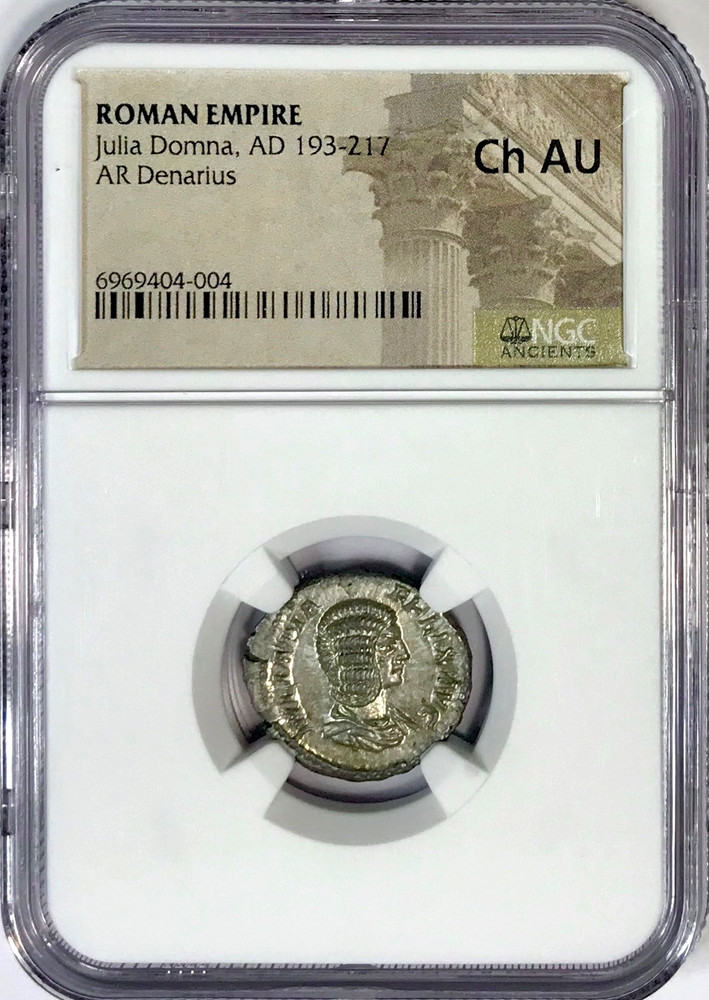 193-217 AD Julia Domna Ancient Roman Silver Denarius 22mm Coin NGC Choice AU