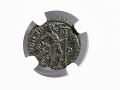 Gratian Western Roman Empire 367-383 NGC AU Nummus AE3 Captive Soldier Chi Rho