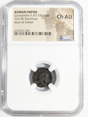 Constantine II Roman Empire AE4 BI Nummus AD 337 NGC Ch AU Soldiers Standards
