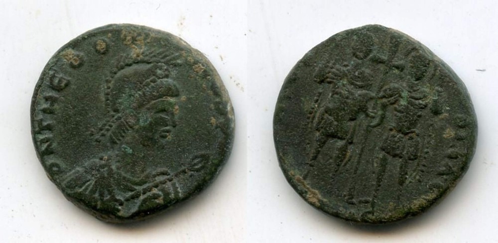 Superb quality and extremely rare AE2 of Theodosius II (402-450 AD), Constantino