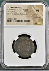Roman Empire Constantius I AD 305-306 BI Nummus Issue as Caesar, Ticinum NGC VF