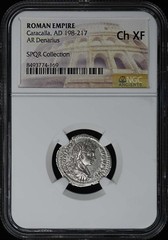 Caracalla, AD 198-217 ROMAN EMPIRE AR Denarius NGC Ch XF