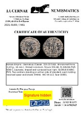 *Lucernae* Delmatius 1/2 Follis GLORIA EXERCITVS / SMANI (7461) Antioch 336 AD