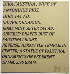 SILVER DENARIUS. DIVA FAUSTINA I DIED 141 AD. WIFE OF ANTONINUS PIUS. TEMPLE REV