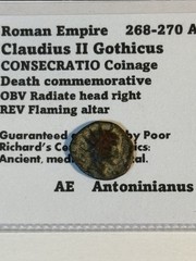 Claudius II Gothicus 268-270 AE Antoninianus. Death Commemorative. CR75