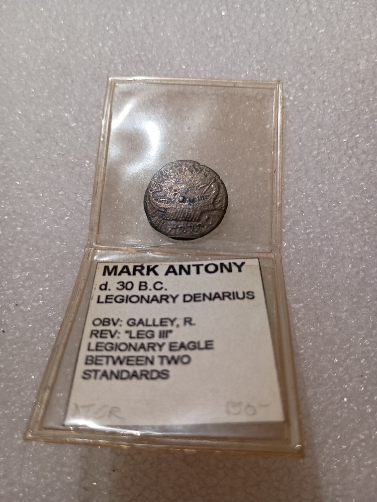 Roman Imperatorial Mark Anthony d.30 BC Legionary Denarius Rev Leg III Coin