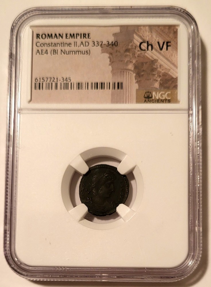 Roman Empire Constantine II AD 337-340 AE4 BI Nummus As Caesar Ch VF NGC