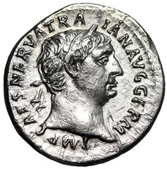 Trajan AR Denarius “Abundantia” Sharp Portrait 100 AD