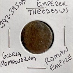 Ancient Roman Coin 392-395 AD Emperor Theodosius Holding Globe Gloria Romanorum