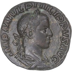 [#346026] Coin, Philip II, Sestertius, 249, Rome, AU, Bronze, RIC:267, a