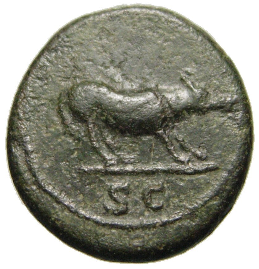 Trajan Æ Quadrans, 107 AD, she-wolf
