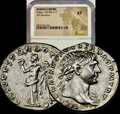 Exceptional 98-117 AD Trajan Ancient Roman Silver Denarius “OPTIMO PRINC” NGC XF