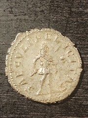 Postumus silver Antoninianus “SAECVLI FELICITAS Spear & Globe” A.D. 260 to 269