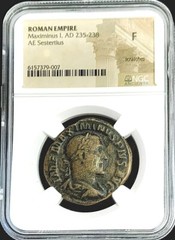 235 -238 AD ROMAN EMPIRE LAUREATE DRAPED MAXIMINUS I AE SESTERTIUS NGC FINE