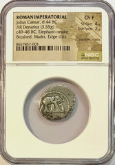 49-44 BC Julius Caesar Elephant Ancient Roman Silver Denarius NGC Choice F Fine