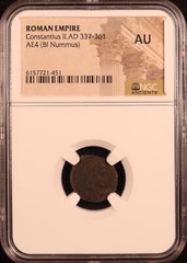 Roman Empire Constantius II AE4 Nummus (337-361 AD) – NGC AU! Nice Strike!