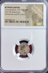 Roman SheWolf & Twins Ancient Coin Constantinian 330-340AD NGC Certified Genuine