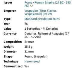 Sestertius 69-79AD Roman Emperor Vespasian Ceres Aug Genuine Large Ancient Coin