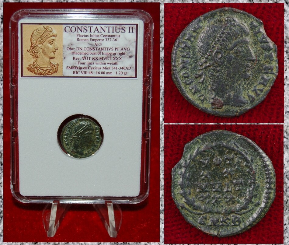 Ancient Roman Empire Coin CONSTANTIUS II Wreath Cyzicus Mint