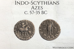 Indo-Scythian Azes I Silver Drachm c.57-35 BC Horseman / Zeus & Nike 14mm 1.76g