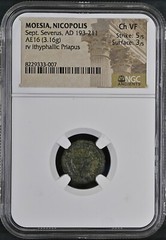 Sept Severus AD 193-211 Moesia Nicopolis AE16 Ithyphallic Rev NGC Ch VF 5/5, 3/5