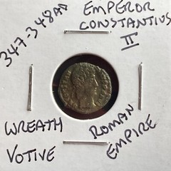 Ancient Roman Coin 347-348 AD Emperor Constantius II Wreath Votive Genuine