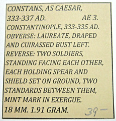 CONSTANS AS CAESAR, 333-337 AD. AE 3. TWO SOLDIERS REVERSE. CONSTANTINOPLE MINT