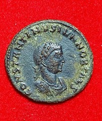Constantine II Caesar AE Follis Thessalonica AD 317-318, CLARITAS, RARE, R-5, XF