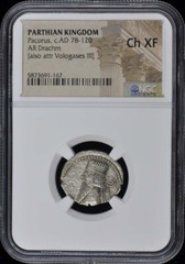Pacorus, c.AD 78-120 PARTHIAN KINGDOM AR Drachm NGC XF45