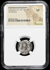 KINGS of PARTHIA. Vologases IV, AD 147-191. Silver Drachm, NGC VF