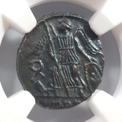 Constantinian Roman Empire Nummus NGC AU Constantinopolis Nike Victory on Prow
