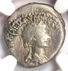 Cleopatra VII and Marc Antony AR Denarius Silver Coin 34 BC – Certified NGC Fine
