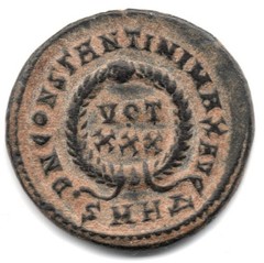Roman Empire, Constantine bronze Follis, VOT XXX in wreath SMHΔ Heraclea (051)