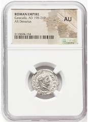 Caracalla, Roman Empire AR Denarius, (198-217 AD) NGC AU