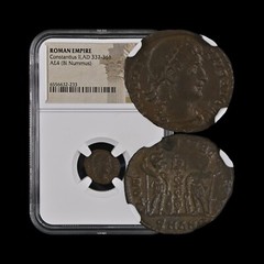 ROME. 337, Æ4 Nummus – NGC CERT – Constantius II, GLORIA EXERCITVS, Antioch Θ