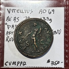 vitellius Ad69 Ae As “Paduan” After Giovani Cavino Rev Pax Augusti Scarce Piece