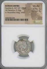 Roman EMpire Faustina Jr., AD 147-175/6 AR Denarius (3.33grams) NGC Ch AU
