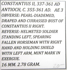 CONSTANTIUS II. 337-361 AD. AE 3. SOLDIER SPEARING HORSEMAN. ANTIOCH MINT.