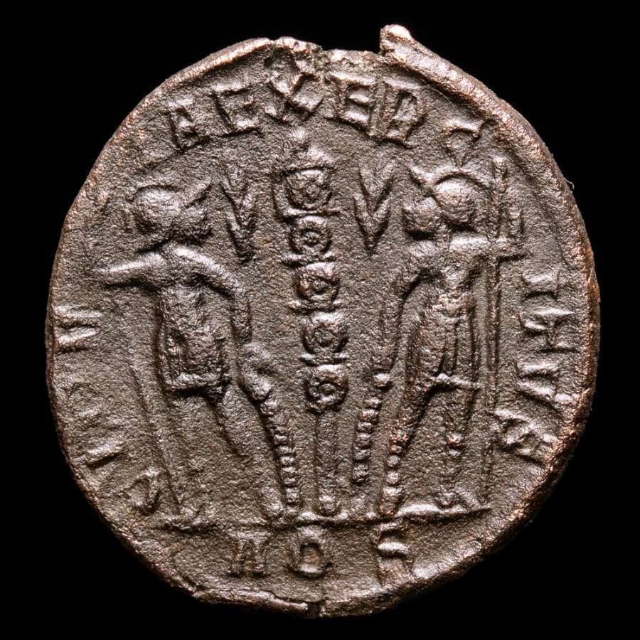 *Lucernae* Delmatius 1/2 Follis GLORIA EXERCITVS Palms / AQS Aquileia 336 AD