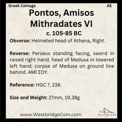 Pontos, Amisos – Mithradates VI, Bronze Coin – c. 105-85 BC – Perseus & Medusa