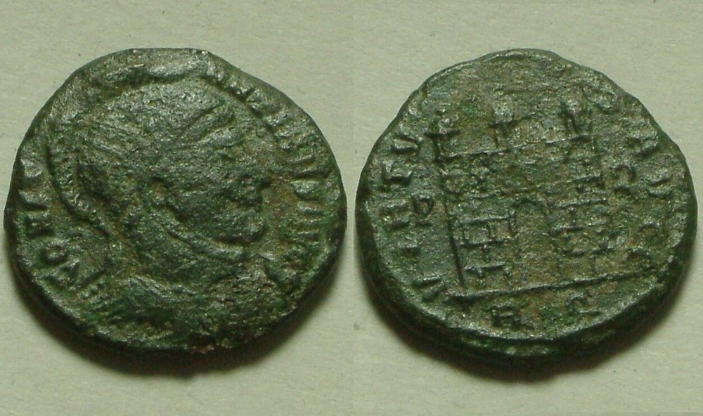 Helmeted Constantine I/very rare genuine ancient Roman coin Camp-gate Rome mint