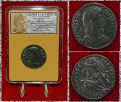 Ancient Roman Empire Coin CONSTANTIUS II Roman Soldier Spearing Fallen Horseman