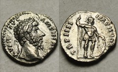 Genuine ancient Roman Silver coin denarius Lucius Verus 161 AD MARS SPEAR SHIELD