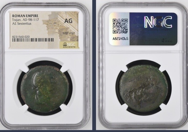 Sestertius Emperor Trajan Ancient Roman Coin 98-117AD NGC Graded Genuine Rome