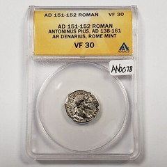 AD 151-52 Roman Antoninus Pius AD 138-61 AR Denarius Rome – ANACS VF 30 – AN0078