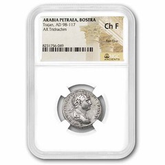 Roman Arabia AR Tridrachm Trajan 98-117 AD Ch Fine NGC