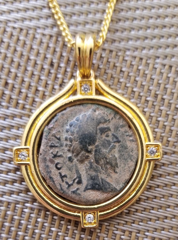 Authentic Ancient Coin of the Roman Emperor Lucius Verus Gold Tone Necklace