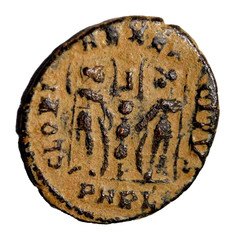 Constantius II AE Follis Arles, One Standard. Genuine Ancient Roman Coin COA